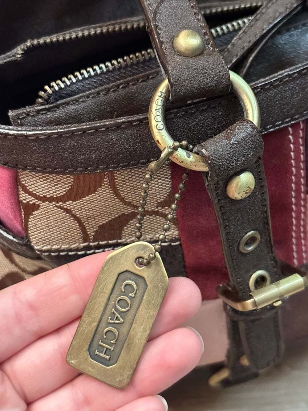 Coach Signature Multicolor Suede and Leather Patchwork Tote RESTORED - Picture 2 of 12